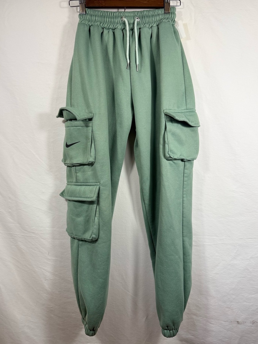 Sage-green Cargo Drawstring sweatpants w/ Utility Pockets